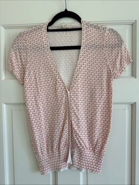 J. Crew Women’s White Short-Sleeve V-Neck Top with Orange Anchor Print